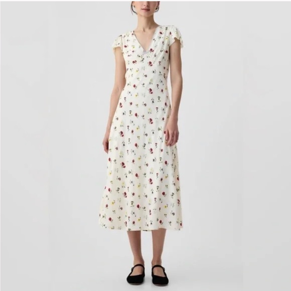 GAP x DÔEN Ivory Flora Flutter Sleeve Midi/Maxi Dress – Size 2 - Picture 1 of 16